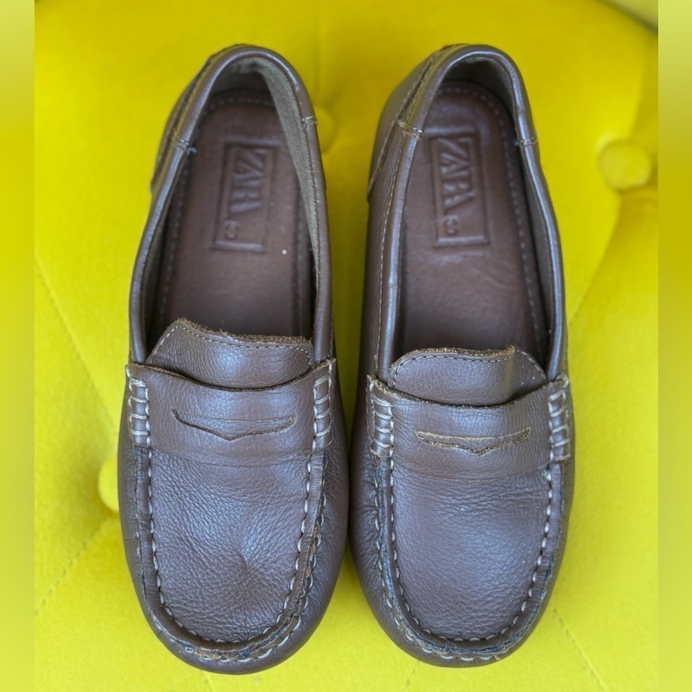 Zara Brown Leather Loafers Slip-On Classic